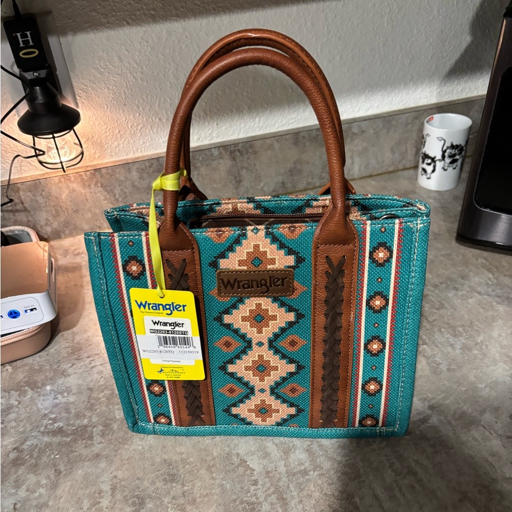 Wrangler Turquoise and Brown Small Tote Bag